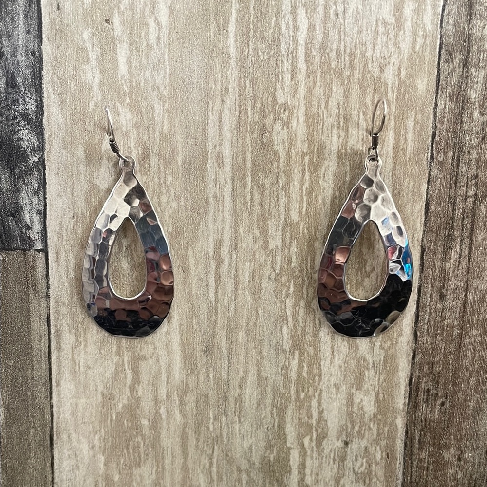 Silver‎ 925 Teardrop Hammered dangle Earrings fish hook